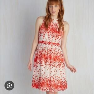 Modcloth Fervour Floral Red and White Women's Dress